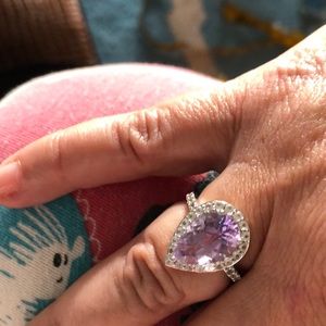 Amethyst teardrop sterling silver ring 6.5